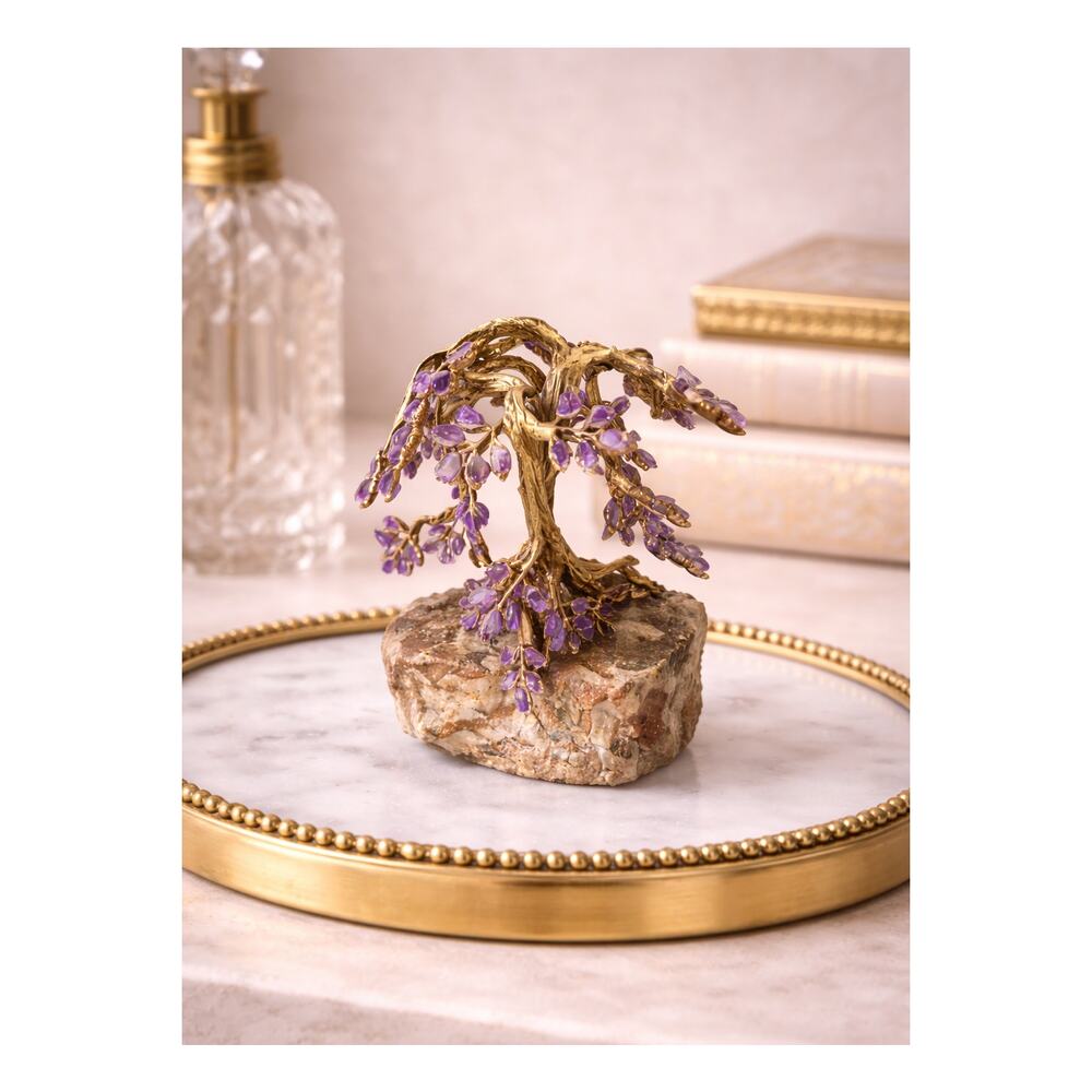 Swoboda Inc Gemstone Bonsai Tree Amethyst Leaves on Stone